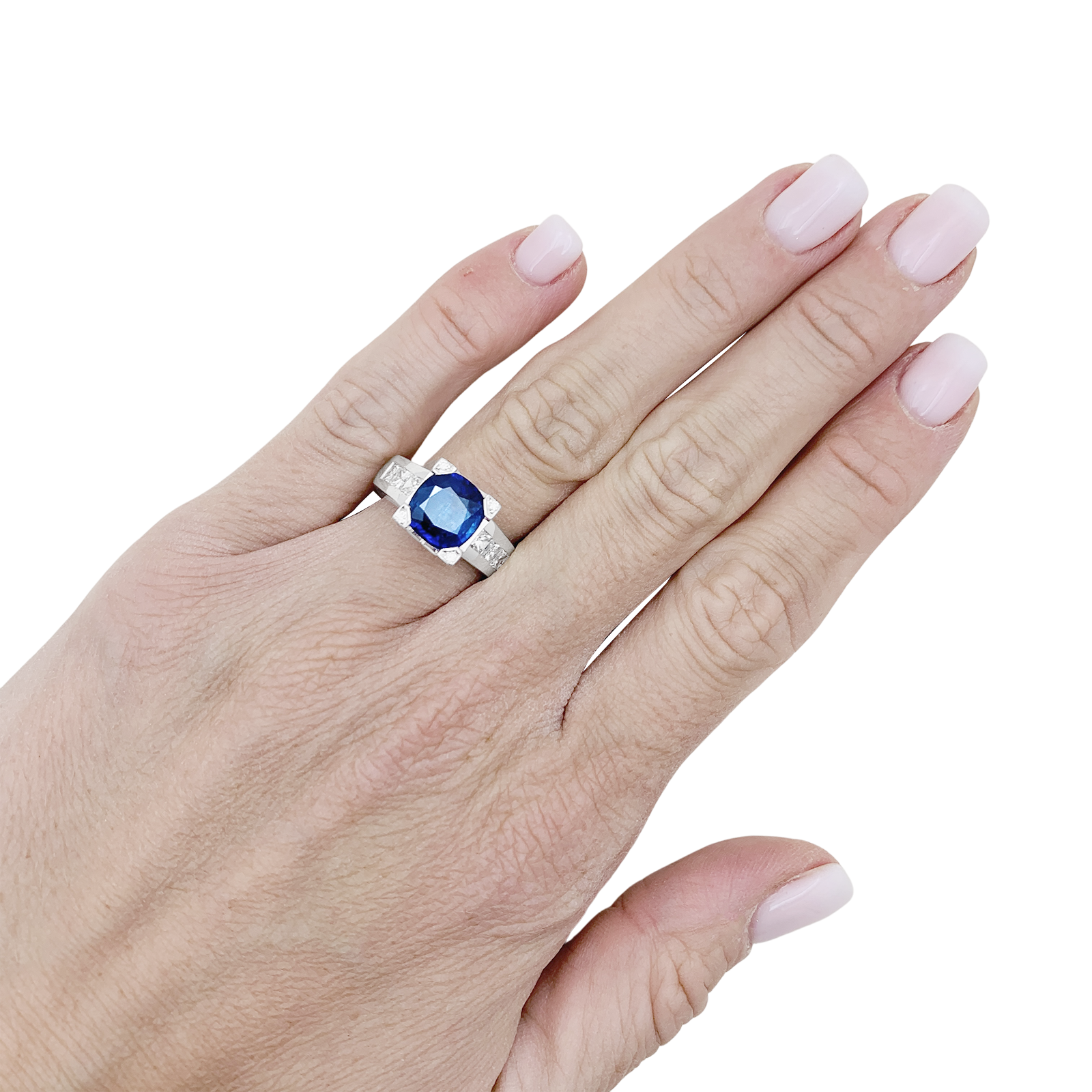 Bague or blanc, saphir, diamants. 6