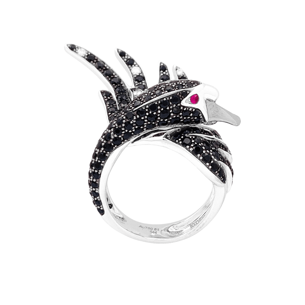 Bague Boucheron, "Animaux de Collection : "Cypris, le Cygne", or blanc, saphirs, diamants, rubis. 4