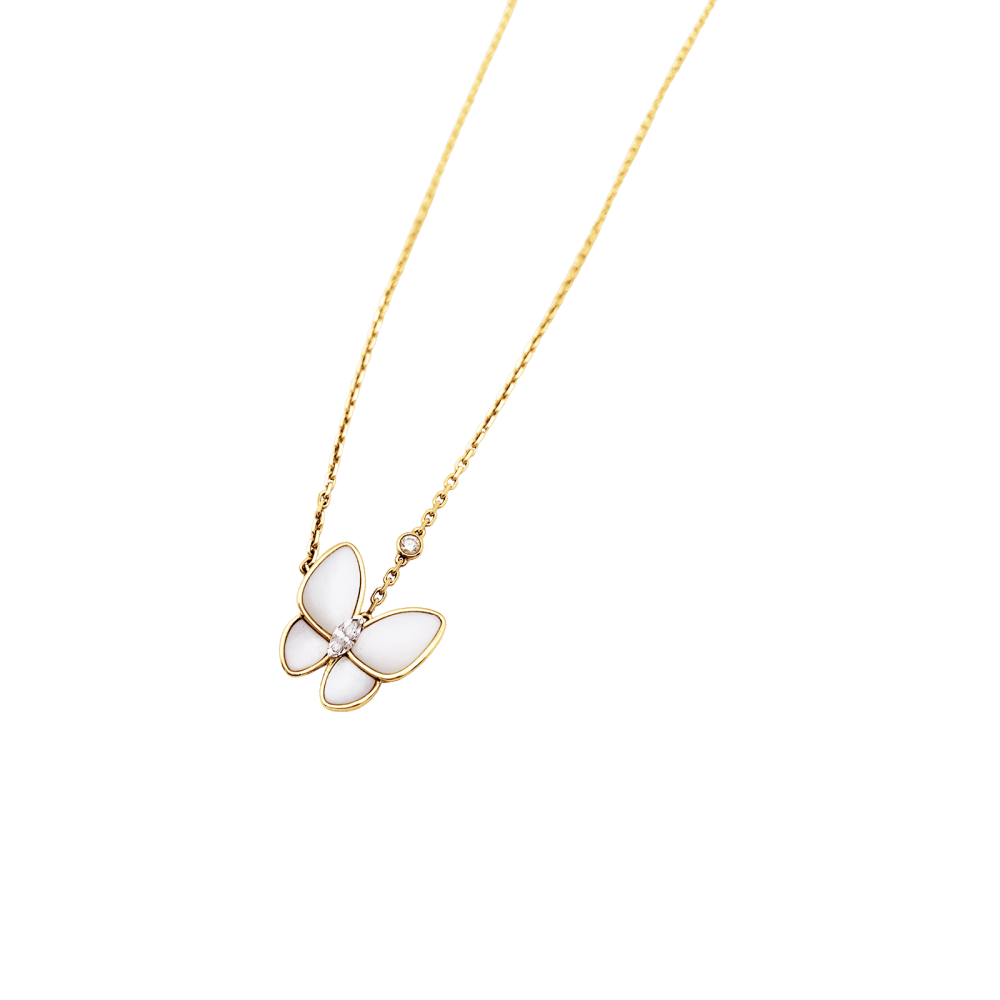 Collier Van Cleef & Arpels, "Deux Papillons", or rose, nacre, diamants.  3
