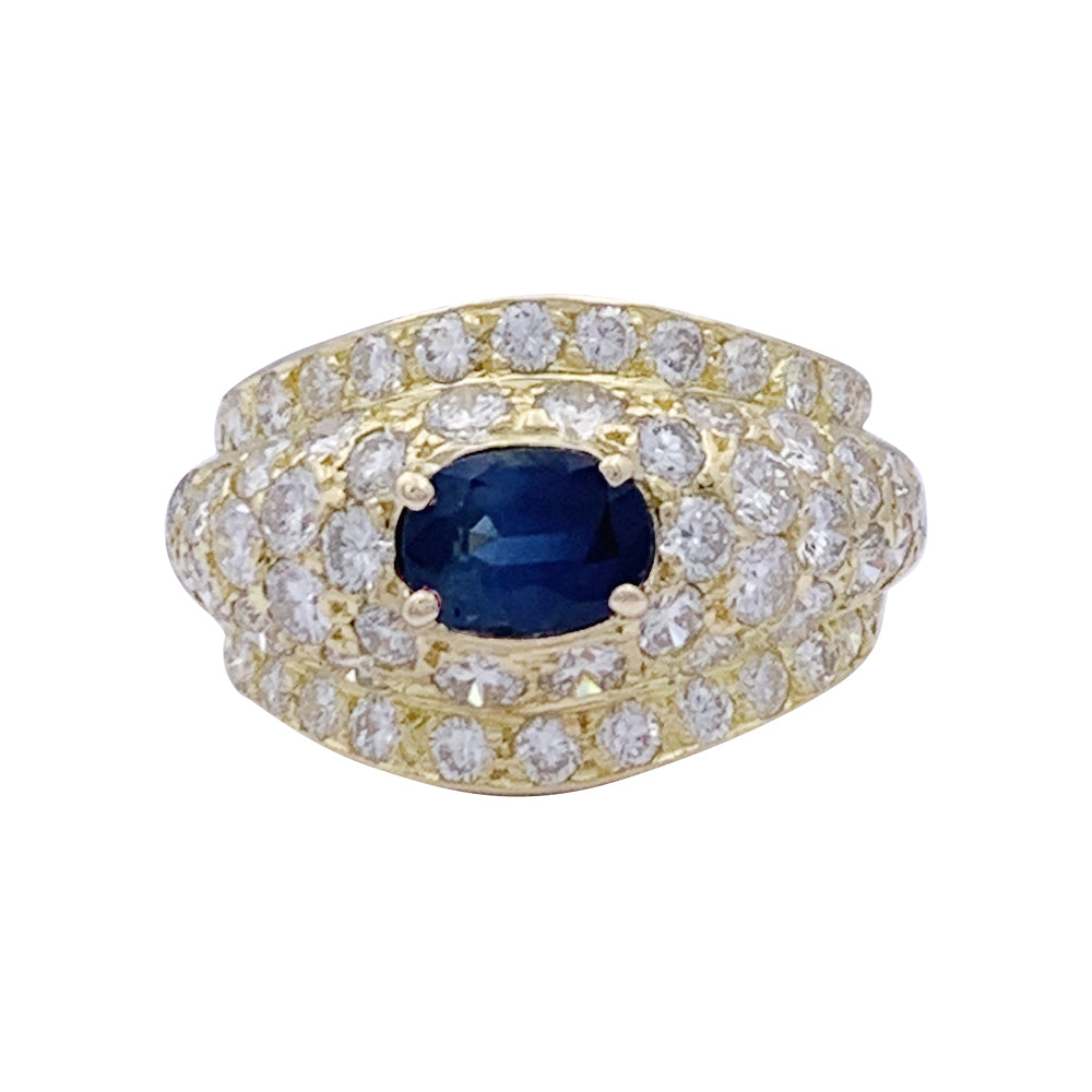 Bague or jaune, diamants et saphir. 3