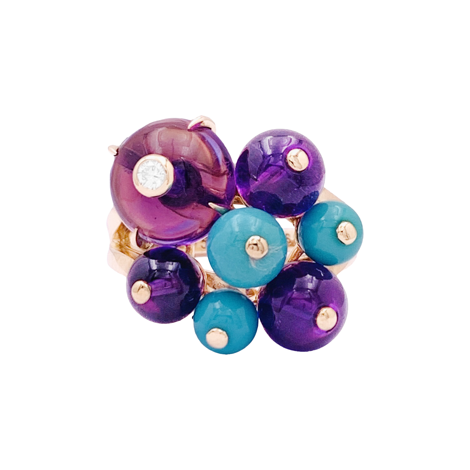 Bague Cartier, "Délices de Goa", or rose, diamant, turquoises, améthystes.  1