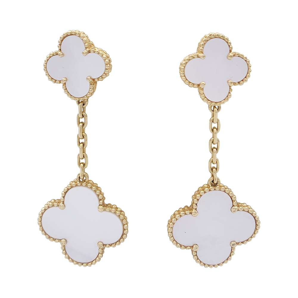 Van Cleef & Arpels gold earrings, “Magic Alhambra 2 motifs” collection.