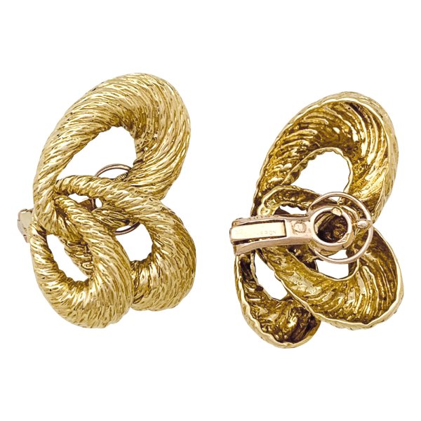Yellow gold Boucheron earrings, diamonds. 1970