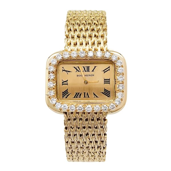 Yellow gold Boucheron watch, diamonds. manual