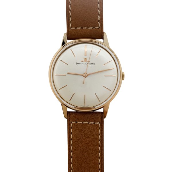Pink gold Jaeger Lecoultre watch, leather bracelet. manual winding