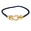 Fred Force 10 LM Leather,Stainless Steel,Yellow Gold (18K) Charm Bracelet  Black