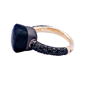 Pomellato gold, titanium, black diamonds and obsidian ring, "Nudo" collection.