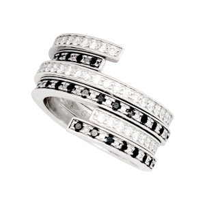 Bagues Dinh Van, "Spirale", or blanc, diamants et diamants noirs.