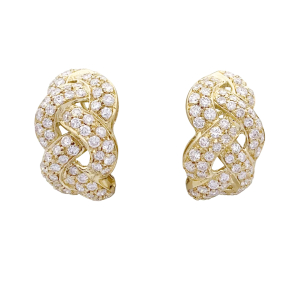 Boucles d'oreilles, "Tresse" or jaune, diamants.
