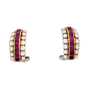 Fred earrings, yellow gold, diamonds and rubies.