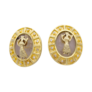 Lalaounis vintage gold earrings, "The Shield of Achilles" collection.
