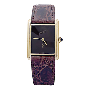 Cartier "Tank Must" gold-plated silver watch, brown lacquered dial