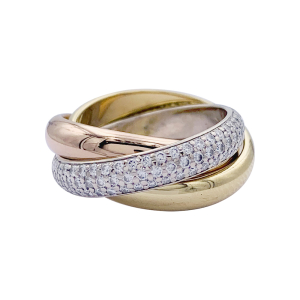 Cartier 3 golds and diamonds ring, "Trinity" collection.