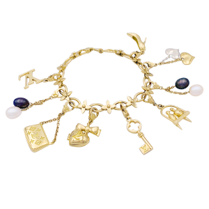 Bracelet Louis Vuitton, "Idylle",  breloques, or jaune, or blanc, perles.