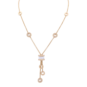 Bulgari pink gold, white ceramic and diamonds necklace, "B.Zero1" collection.