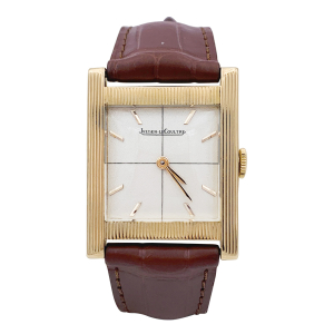 Jaeger Lecoultre pink gold watch, leather strap.