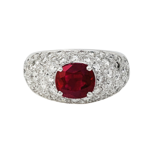 Bague jonc pavage diamant, rubis 1,78 carats.