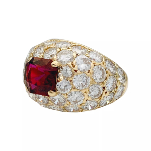 M.Gérard Yellow gold and diamonds ring, ruby.