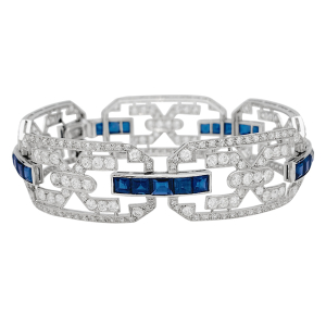 Bracelet Art Déco en platine, diamants et saphirs.