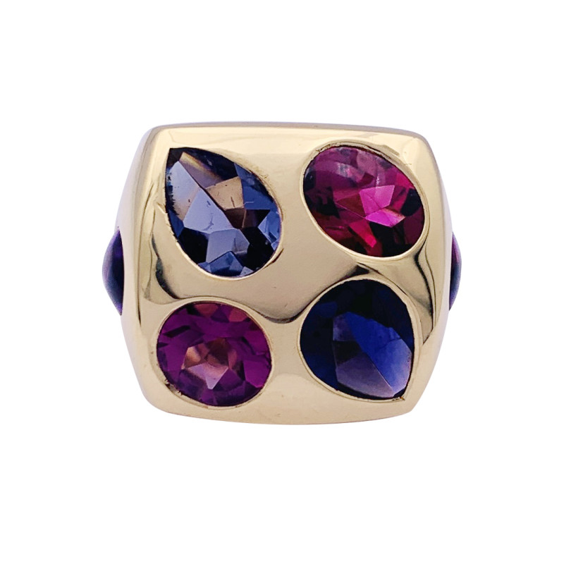 Chanel "Chevalière"  yellow gold, multicoloured gemstones ring.