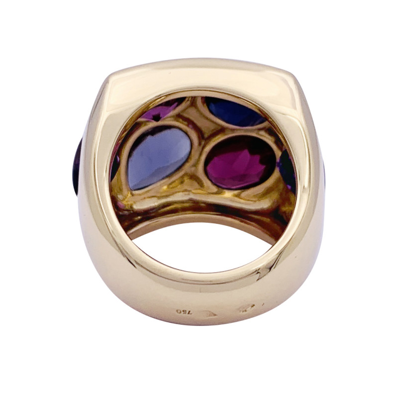 Chanel "Chevalière"  yellow gold, multicoloured gemstones ring.
