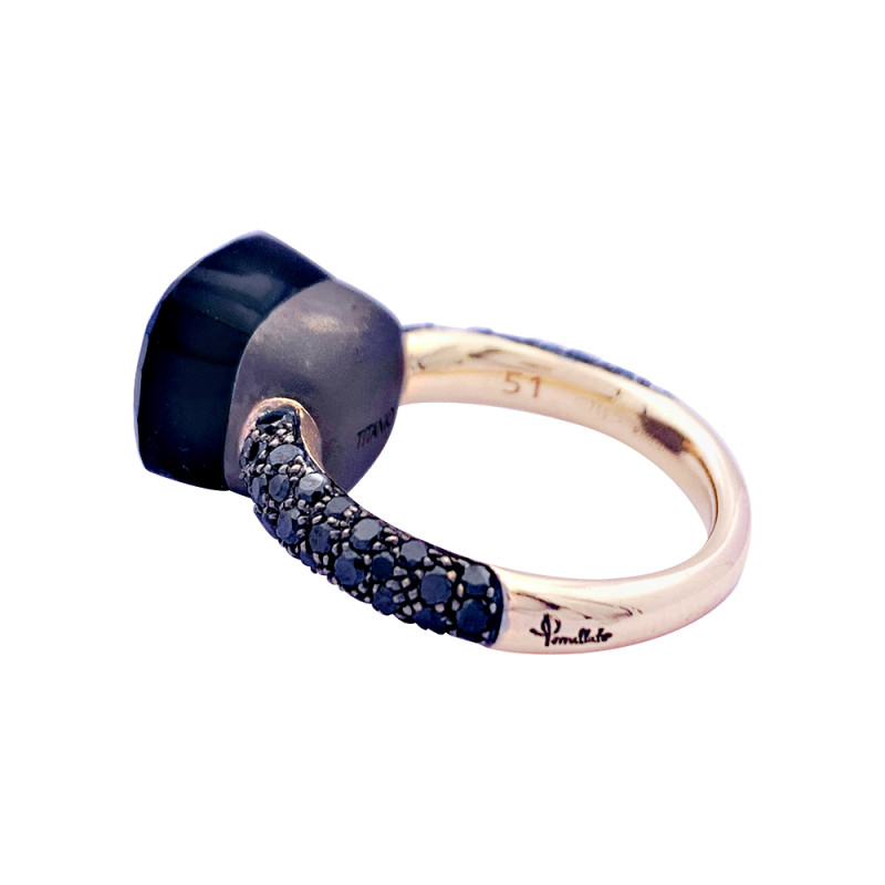 Pomellato gold, titanium, black diamonds and obsidian ring, "Nudo" collection.
