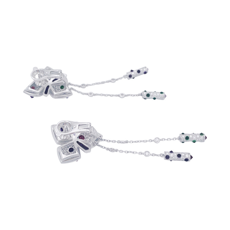 Cartier white gold, diamonds and colored stones earrings, "Caresse d'Orchidée" collection.