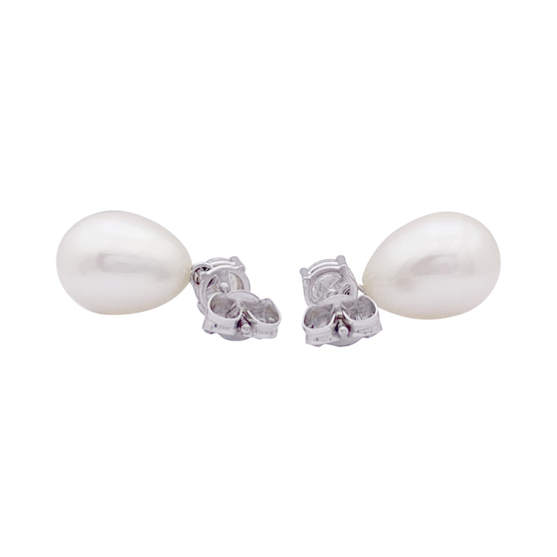 Boucles d'oreilles or blanc, diamants, perles.