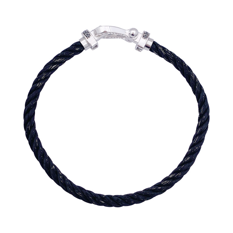 Bracelet Fred, "Force 10", or blanc, acier et diamants noirs.