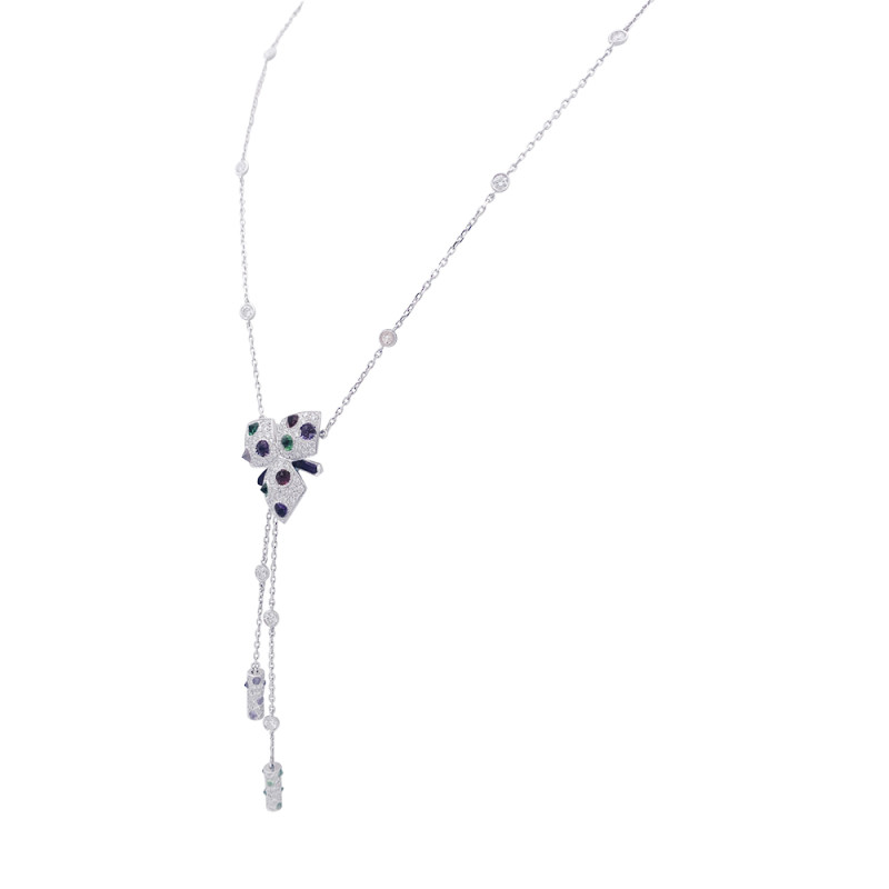 White gold, diamonds and precious stones Cartier necklace, "Caresse d'Orchidée" collection.