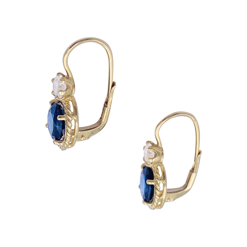Yellow gold, sapphires and diamonds earrings.