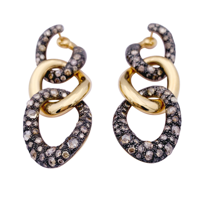 Boucles d'oreilles Pomellato, "Tango", en or rose, argent et diamants bruns.
