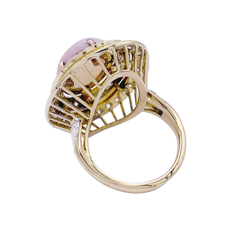 M.Gérard yellow gold, diamonds and coral ring.