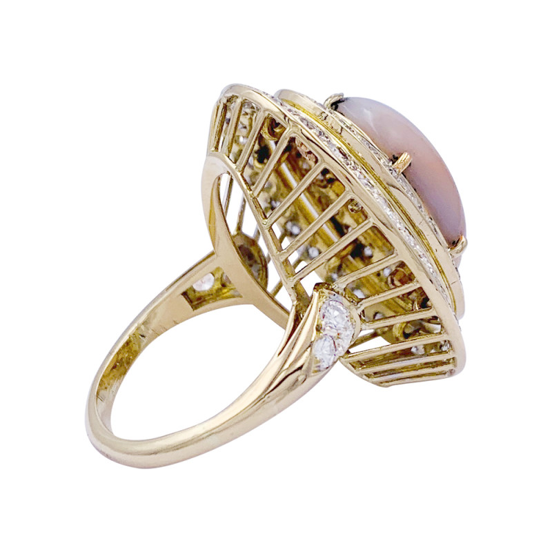 M.Gérard yellow gold, diamonds and coral ring.