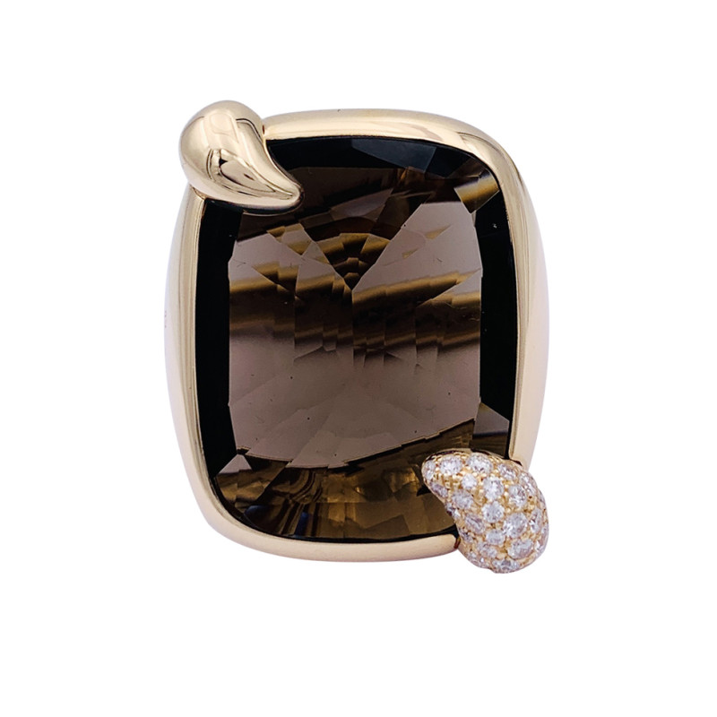 Pomellato gold, smoked quartz and diamonds ring, "Ritratto" collection.
