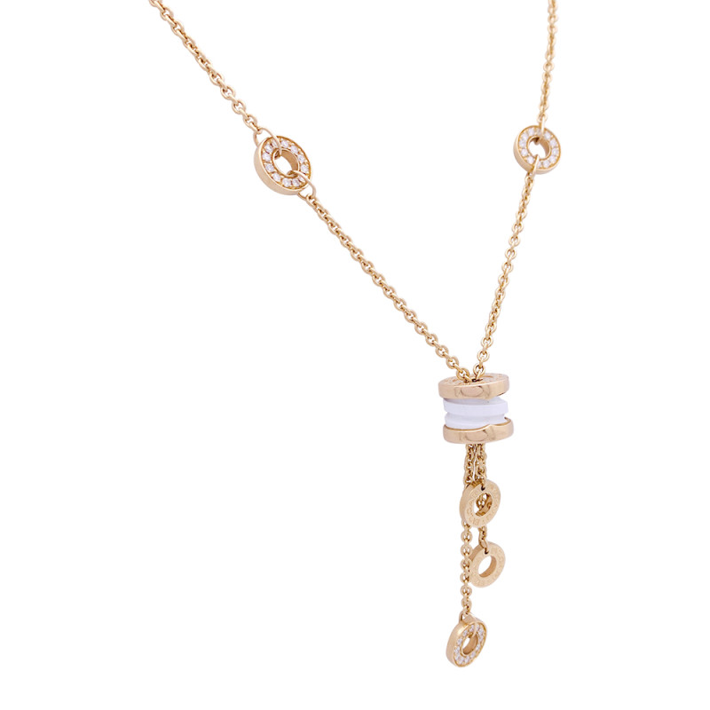Bulgari pink gold, white ceramic and diamonds necklace, "B.Zero1" collection.