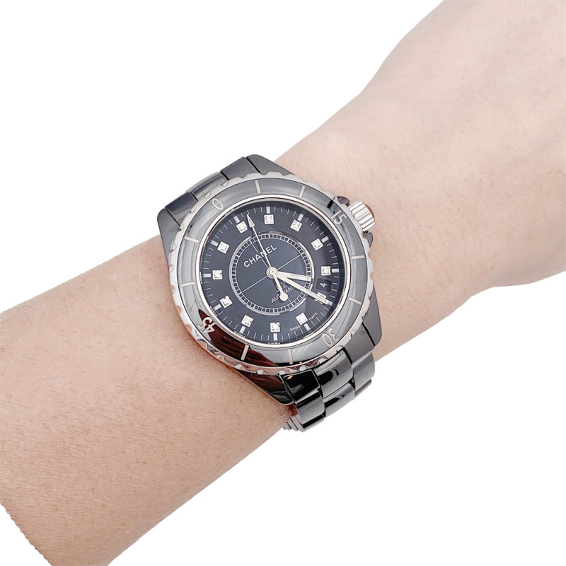 Chanel black ceramic watch, "J12" collection.
