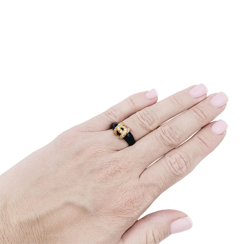 Yellow gold Cartier ring, "Double C" collection, onyx, diamonds.