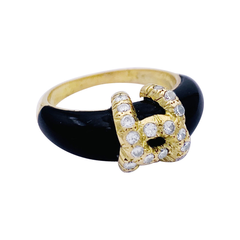Bague Cartier, "Double C", or jaune, onyx, diamants.