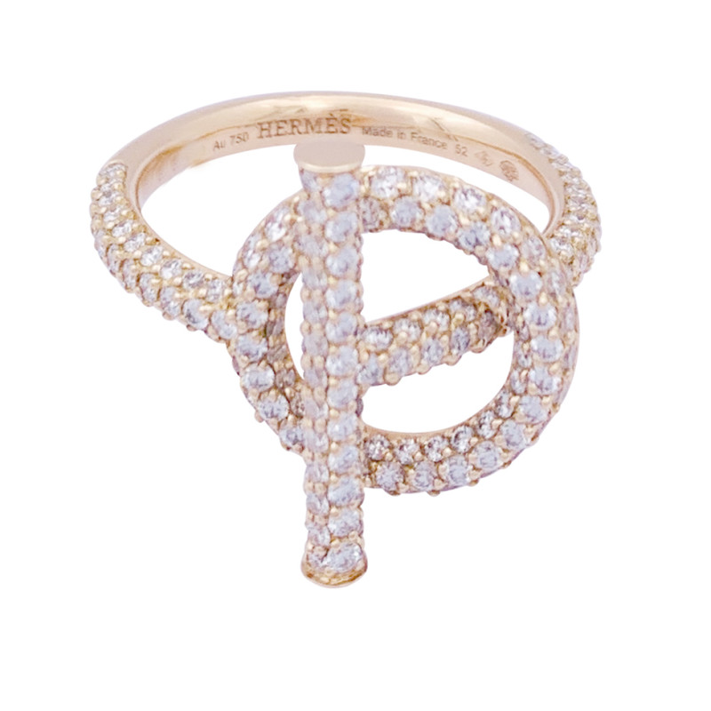 Hermès pink gold, diamonds "Echappée Hermès" ring.