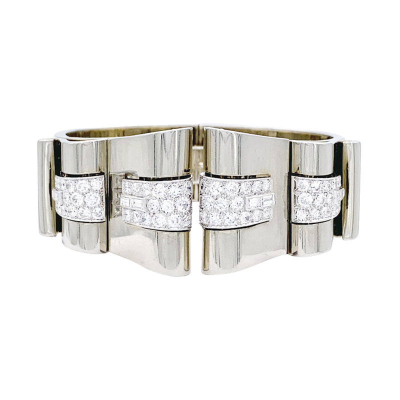 Art Déco René Boivin platinum, white gold and diamonds bracelet.