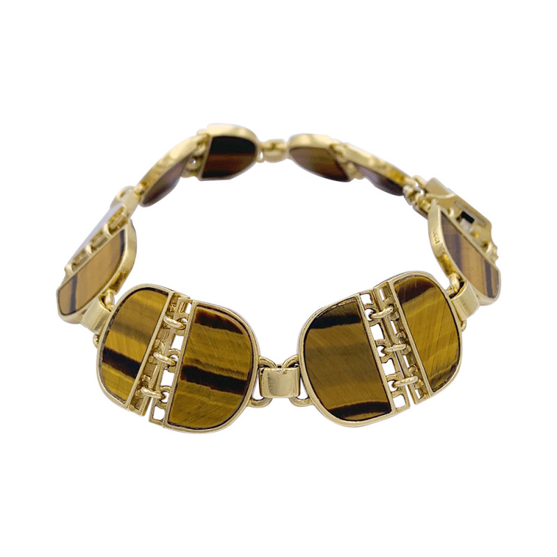 Bracelet Gucci vintage, or jaune, oeil de tigre.