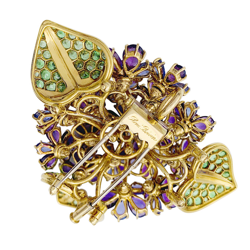 René Boivin yellow gold and multi-gems brooch, "Bouquet de Violettes" model.
