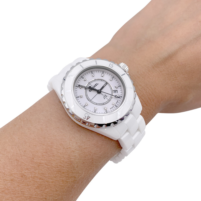 Chanel white ceramic watch, "J12" collection.