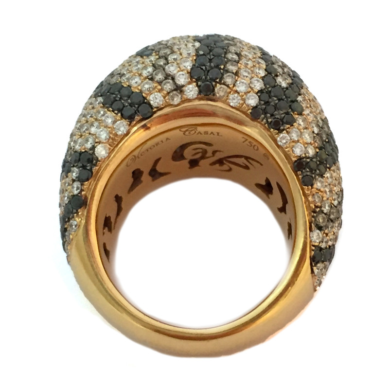 Rose gold Victoria Casal ring "Feline" collection, black, white and brown diamonds.