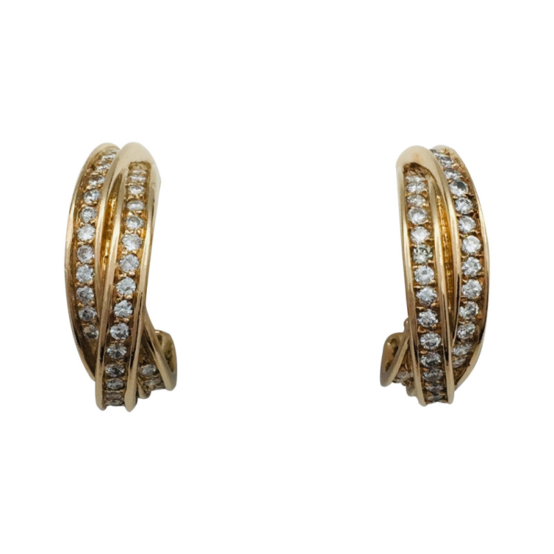 Yellow gold Cartier "Trinity" earrings, diamonds.