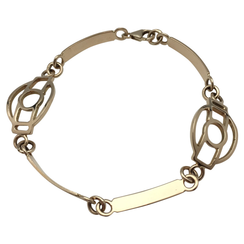 Yellow gold bracelet, round and rectangular links.