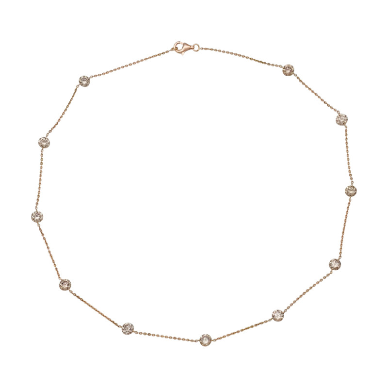 Rose gold necklace, 11 cognac colour diamonds.