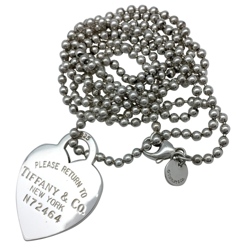 Collier Tiffany and Co, "Please return to", en argent.