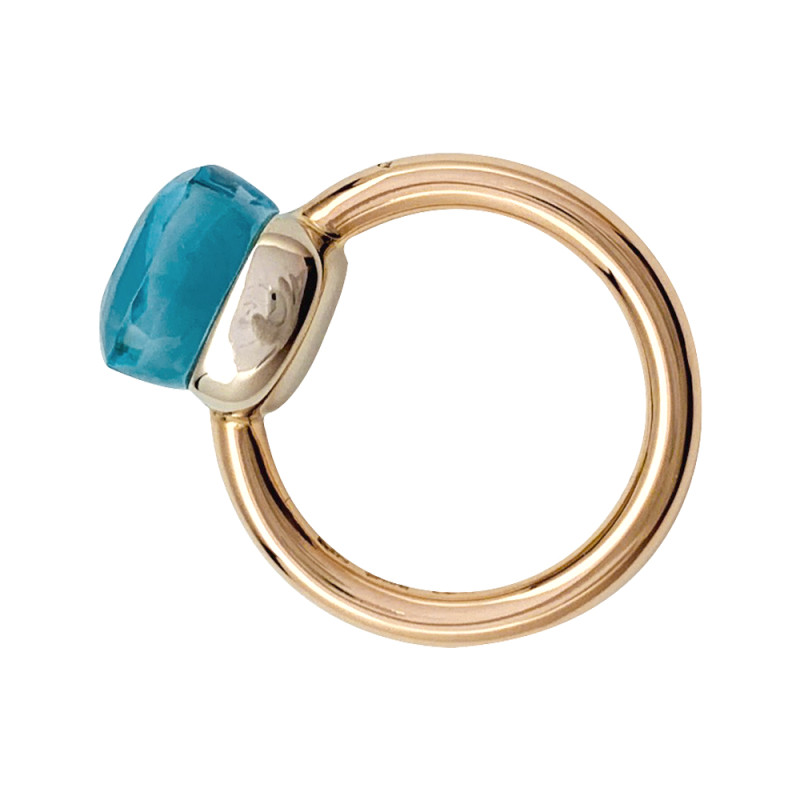 Rose gold Pomellato ring "Nudo" collection, blue topaze.
